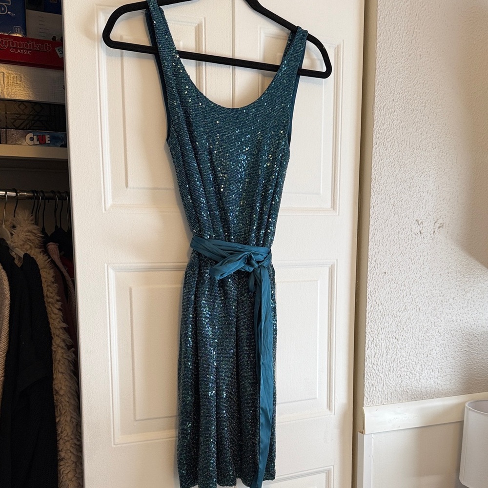 Express Teal Sequin Mini Dress